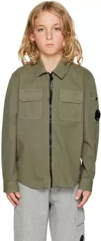 Детская рубашка цвета хаки из габардина C.P. Company Kids