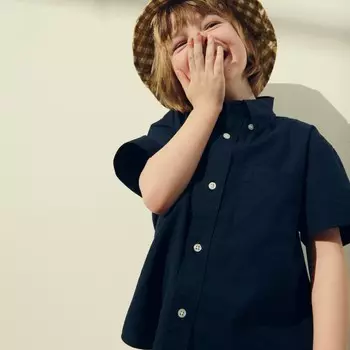 Детская рубашка из поплина с короткими рукавами на пуговицах J.Crew, синий