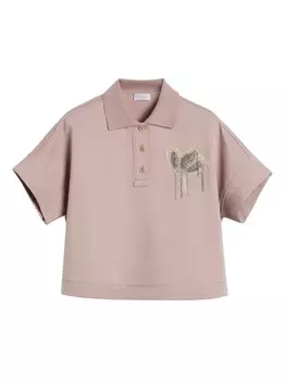 Детская рубашка-поло с цветочной вышивкой Brunello Cucinelli Brunello Cucinelli Kids, розовый