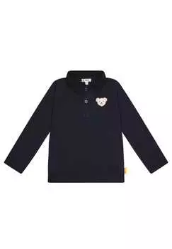 Детская рубашка поло с длинным рукавом - базовая застежка на пуговицы с мотивом Тедди хлопок однотонная Steiff, синий