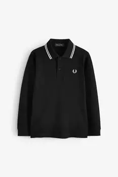 Поло с длинными рукавами и двойной отделкой Fred Perry, черный