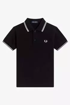 Детская рубашка-поло с двойной окантовкой Fred Perry, черный