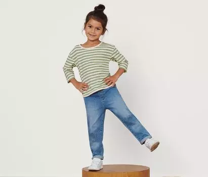 Детская рубашка с длинным рукавом Tchibo, бежево-зеленая полоска