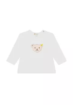 Детская рубашка с длинными рукавами - базовая модель, плюшевая аппликация, хлопок стрейч, однотонная Steiff, цвет Wei2