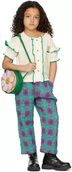 Детская рубашка с коротким рукавом Off-White и зеленой отделкой с рюшами The Campamento