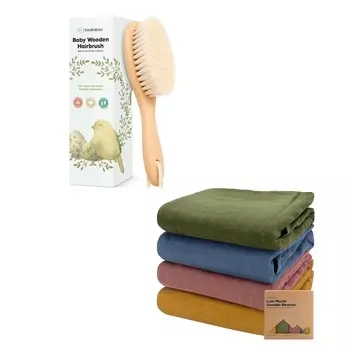 Детская щетка для волос Keababies и 4 упаковки муслиновых пелен для мальчиков и девочек — Детская щетка с мягкой козьей щетиной — Органические детские одеяла, одеяло для новорожденных