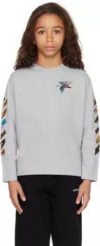 Детская серая футболка с длинными рукавами Paint Arrow Off-White