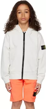Детская серая толстовка с капюшоном на молнии Stone Island Junior