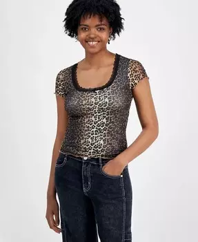 Детская сетчатая футболка с кружевной отделкой Madden Girl, коричневый