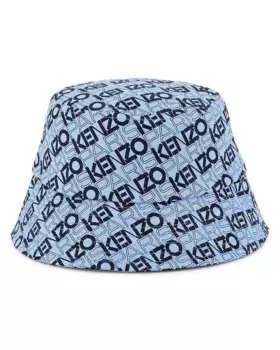 Детская шапочка из 100% хлопка с принтом монограммы Kenzo Kids, синий