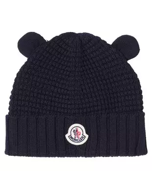 Детская шапочка из вирджинской шерсти с рубчиками Moncler Enfant, темно-синий
