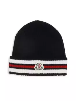 Детская шерстяная шапка с логотипом Moncler, синий