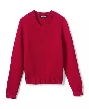 Детская школьная форма, детский хлопковый модальный свитер с v-образным вырезом Lands' End, красный