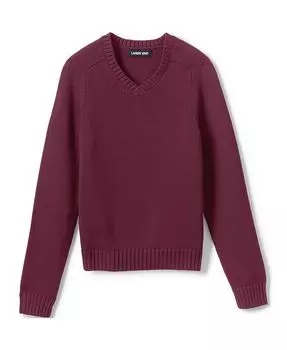 Детская школьная форма, детский хлопковый модальный свитер с v-образным вырезом Lands' End, красный