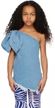 Детская синяя джинсовая майка с узлом на одно плечо M’A Kids