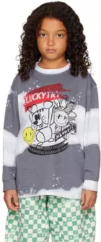 Детская синяя футболка с длинными рукавами Wave Tie-Dye Luckytry