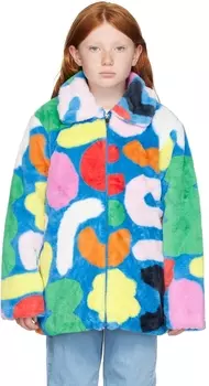 Детская синяя куртка из искусственного меха абстрактной формы Stella McCartney