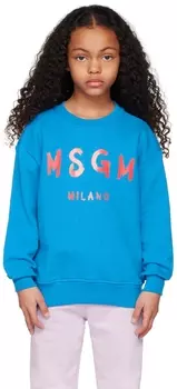 Детская синяя толстовка с принтом MSGM Kids