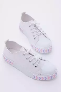 Детская спортивная обувь унисекс белого цвета с удобной посадкой и детализированной резиновой кружевной тканью со стрелками TONNY BLACK