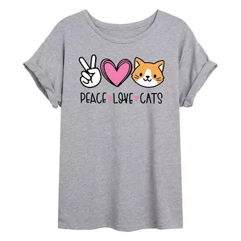 Детская струящаяся футболка Peace Love Cats, цвет Heather Gray