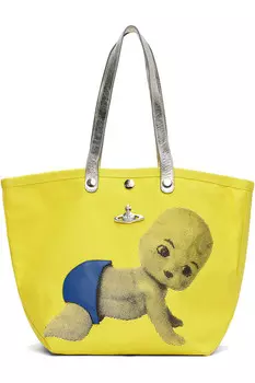 Детская сумка-шоппер утилитарная малая с принтом из ткани canvas Vivienne Westwood, желтый