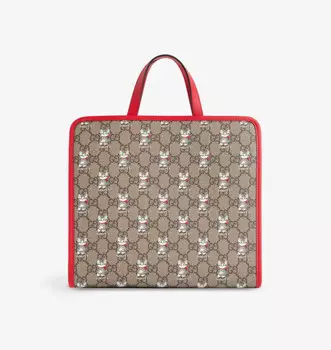 Детская сумка-тоут из холста с монограммой gg и котом Gucci, мультиколор