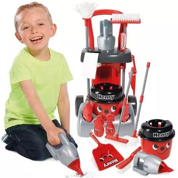 Детская тележка для уборки, набор для уборки с пылесосом и шваброй Генри Делюкс Касдон. Casdon