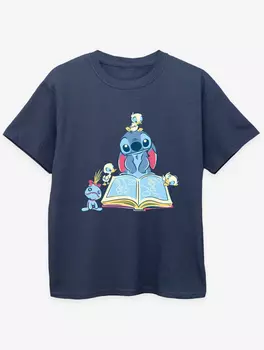 Детская темно-синяя футболка с принтом NW2 Lilo & Stitch Story Time George., нави