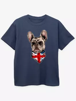 Детская темно-синяя футболка с принтом NW2 Pets French Bulldog Flag George., нави