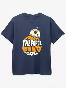 Детская темно-синяя футболка с принтом NW2 Star Wars BB8 Slogan George., нави