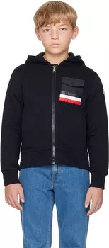Детская темно-синяя толстовка с капюшоном на молнии Moncler Enfant