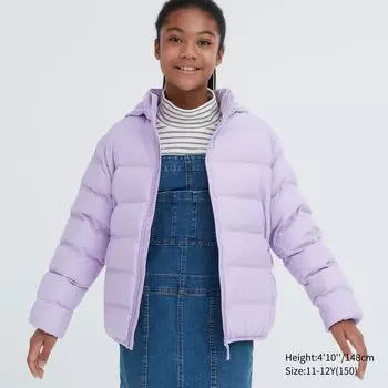 Детская теплая стеганая куртка с капюшоном Uniqlo, светло-фиолетовый