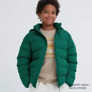 Куртка Uniqlo детская стеганая с капюшоном, зеленый