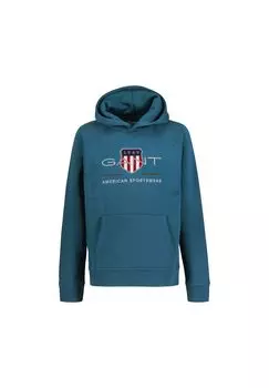 Детская толстовка - ARCHIVE SHIELD HOODIE, свитер с капюшоном, логотип, однотонный GANT, цвет Petrolblau