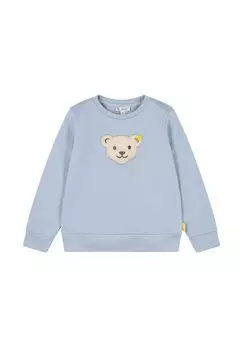Детская толстовка - плюшевая аппликация, пищалка, хлопок стрейч, однотонная Steiff, цвет Hellblau Brunnera Blue
