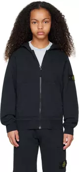 Детская толстовка с капюшоном из органического хлопка темно-синего цвета 60720 Stone Island Junior