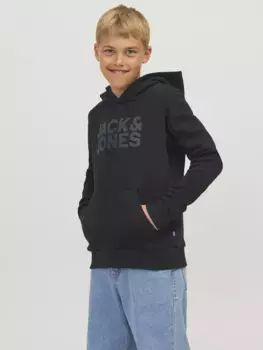 Детская толстовка с капюшоном Jack & Jones "JJECORP LOGO SWEAT HOOD" Jack & Jones Junior, черный