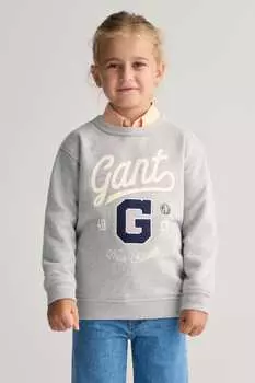 Детская толстовка с круглым вырезом и графикой Gant, серый