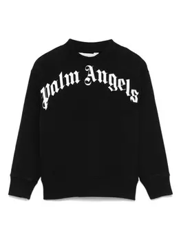 Детская толстовка с круглым вырезом и изогнутым логотипом Palm Angels Palm Angels Kids, черный