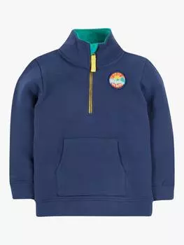 Детская толстовка с логотипом из органического хлопка на молнии наполовину Frugi, цвет Blue/Love The Planet