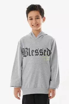 Детская толстовка унисекс с карманом-кенгуру с текстовым принтом и капюшоном Fullamoda, серый