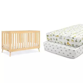 Детская трансформируемая кроватка Delta Children Essex 4-в-1 Safari Friends Подогнанные простыни для кроватки (2 шт.) для стандартных кроваток и матрасов для малышей — 28x52 дюйма