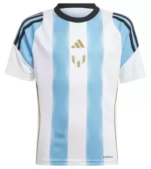 Детская тренировочная футболка Adidas с Месси, цвет White/Semi Blue Burst