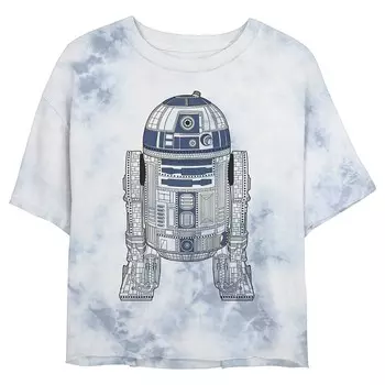Детская укороченная футболка с рисунком Star Wars: R2-D2 Outline, цвет White Blue