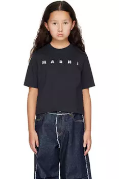 Детская укороченная футболка темно-синего цвета Marni