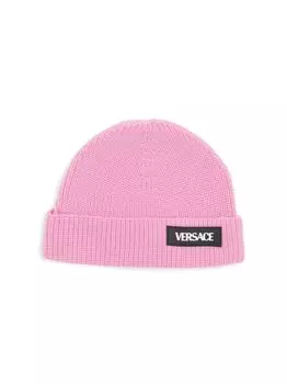 Детская вязаная шапка с нашивкой-логотипом Versace, розовый