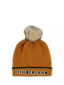 Детская вязаная шапочка с помпоном из искусственного меха Timberland, цвет Ochre