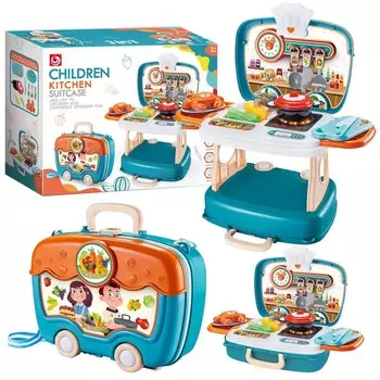 ДЕТСКАЯ КУХНЯ складной чемодан 3В1 КУХОННЫЙ КОМПЛЕКТ ЗВУК СВЕТ Inne