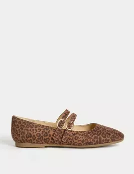 Детские балетки с анималистичным принтом Marks & Spencer, коричневый
