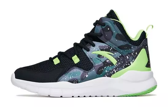 Детские баскетбольные кроссовки GS High-top черные/флуоресцентные электронные зеленые Anta Kids